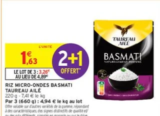 Riz micro-ondes Basmati Taureau Ailé