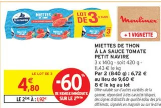 MIETTES DE THON À LA SAUCE TOMATE PETIT NAVIRE