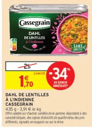 DAHL DE LENTILLES À L'INDIENNE CASSEGRAIN