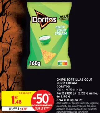CHIPS TORTILLAS GOÛT SOUR CREAM DORITOS