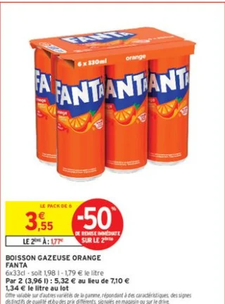 Boisson gazeuse orange Fanta 6x33cl