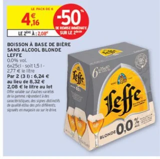 Boisson à base de bière sans alcool blonde Leffe 0.0%