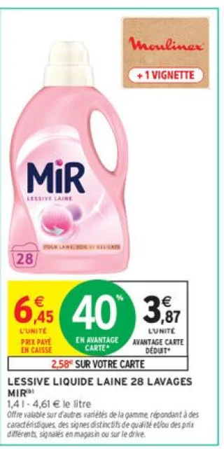 LESSIVE LIQUIDE LAINE 28 LAVAGES MIR
