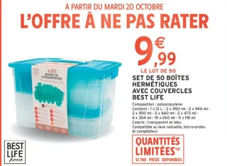 Set de 50 boîtes hermétiques avec couvercles Best Life