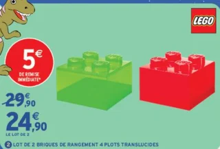 Lot de 2 briques de rangement 4 plots translucides LEGO