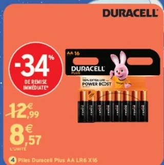 Piles Duracell Plus AA LR6 X16