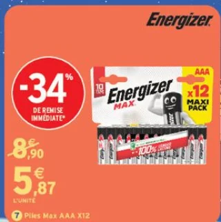 Piles Energizer Max AAA X12