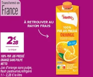 100% pur jus pressé orange sans pulpe