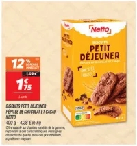 Biscuits petit déjeuner pépites de chocolat et cacao