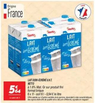 Lait demi-écrémé u.h.t.