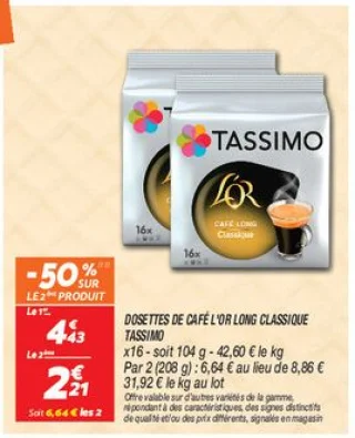 Dosettes de café l'or long classique