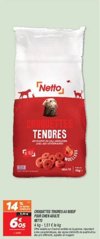 Croquettes tendres au boeuf pour chien adulte 
