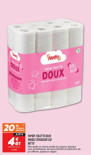 Papier toilette doux double épaisseur x32 