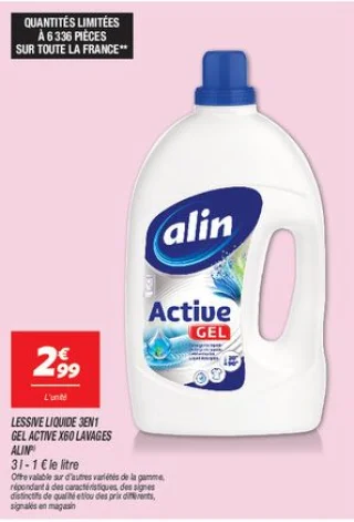 Lessive liquide 3en1 gel active x60 lavages 