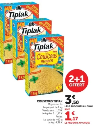 Couscous Tipiak Moyen, fin ou perles