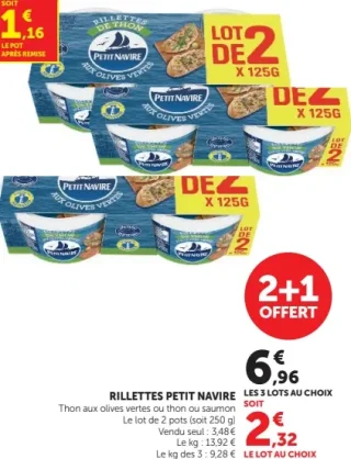 Rillettes Petit Navire Thon aux olives vertes, thon ou saumon
