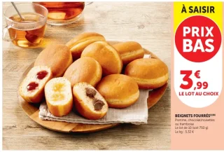 Beignets fourrés pomme, chocolat/noisettes ou framboise