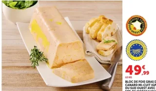 Bloc de foie gras de canard mi-cuit IGP du Sud Ouest avec 50% de morceaux