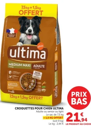 Croquettes pour chien Ultima Adulte ou senior ou light