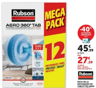 Pack de 12 recharges de tablettes Aero 360° Neutre Rubson