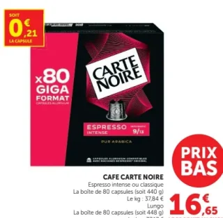 Café en capsules Carte Noire Espresso intense ou classique