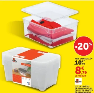 Lot de 2 boîtes de rangement 18L ou lot de 6 boîtes de rangement 6L Sundis