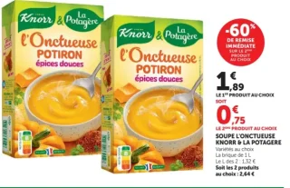 Soupe l'Onctueuse Knorr & La Potagère Potiron épices douces