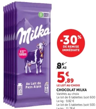 Chocolat au lait du Pays Alpin Milka