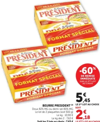 Beurre Président Doux ou demi-sel