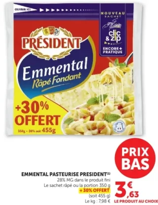 Emmental pasteurisé Râpé Fondant Président