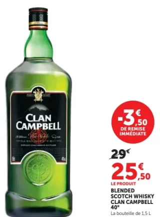 BLENDED SCOTCH WHISKY CLAN CAMPBELL 40° La bouteille de 1,5 L