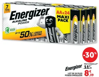 Lot de 24 piles Power Energizer LR6/AA ou LR03/AAA