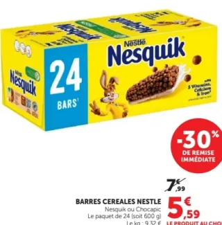 Barres céréales Nestlé Nesquik ou Chocapic