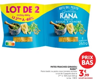 Pâtes fraîches Girasoli Rana Pesto basilic ou pesto rosso tomates séchées