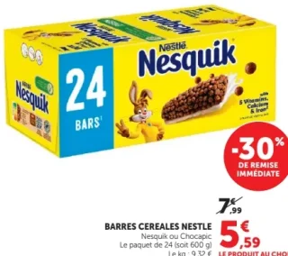 Barres de céréales Nestlé Nesquik ou Chocapic