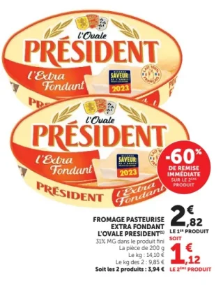 Fromage pasteurisé extra fondant L'Ovale Président