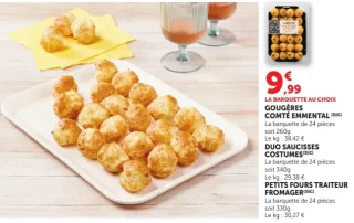 Gougères Comté Emmental / Duo saucisses costumes / Petits fours traiteur fromager