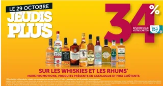 Offre 34% sur la carte U sur les Whiskies et les Rhums