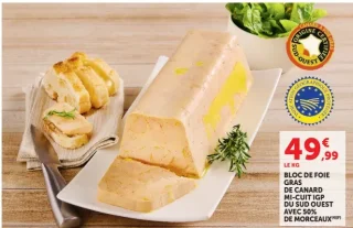 Bloc de foie gras de canard mi-cuit IGP du Sud-Ouest avec 50% de morceaux
