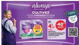 Serviettes ou culottes pour fuites urinaires Always Discreet