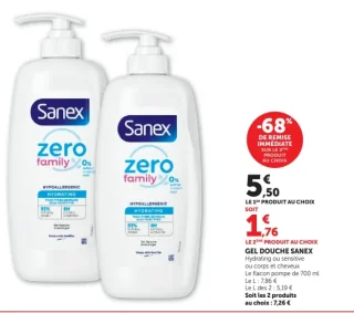 Gel douche Sanex Hydrating ou Sensitive ou Corps et cheveux