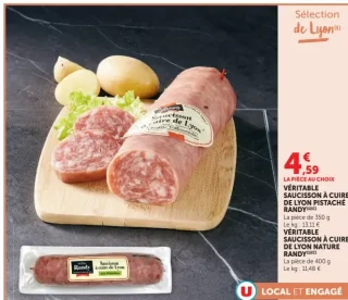 Véritable saucisson à cuire de Lyon pistaché ou nature Randy