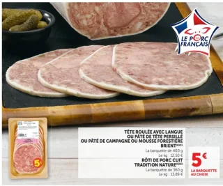 Charcuterie Brient (Tête roulée avec langue, Pâté de tête persillé, Pâté de campagne, Mousse forestière, Rôti de porc cuit)