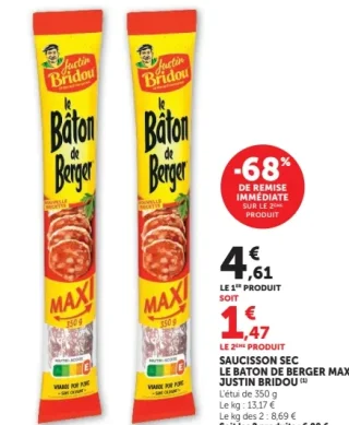Saucisson sec Le Bâton de Berger Maxi Justin Bridou
