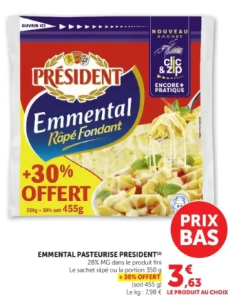 Emmental pasteurisé Râpé Fondant Président