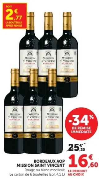 Vin rouge ou blanc moelleux Bordeaux AOP Mission Saint Vincent