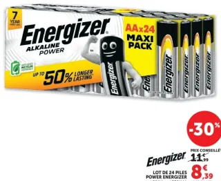 Lot de 24 piles Power Energizer LR6/AA ou LR03/AAA