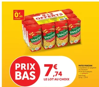 Pâtes Panzani Coquillettes ou spaghetti ou macaroni
