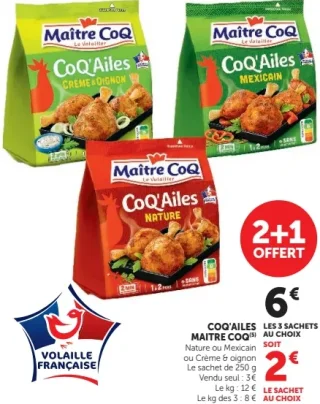 CoQ'Ailes Nature, Crème & oignon ou Mexicain Maître CoQ
