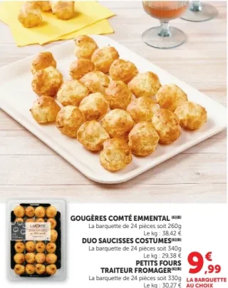 Gougères comté emmental, duo saucisses costumes ou petits fours traiteur fromager